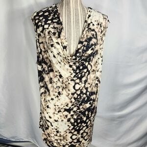 Alfani Woman Ivory Tan Black Abstract Drape Neck Sleeveless Top Plus Size 1X
